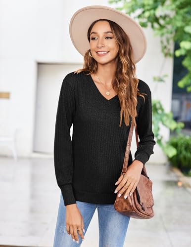 Image of Zeagoo Long Sleeve Shirts for Women V Neck Casual Sweaters Basic Knit 2025 Fall Fashion Pullover Tops