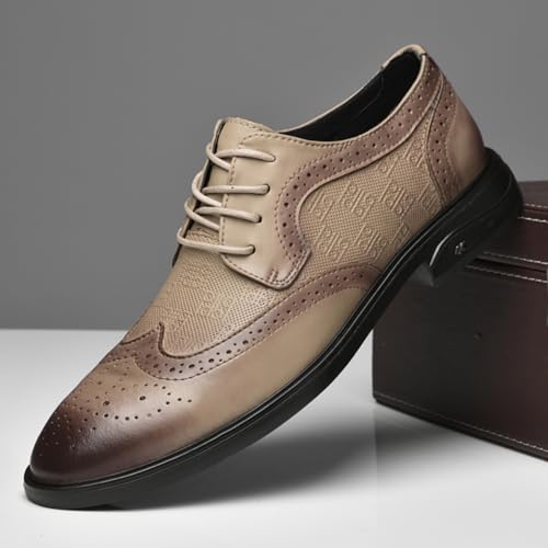 Men's Dress Shoes Two Tone Cowhide Leather Oxford Shoes with Brogue Details for Formal Business and Wedding - Derby Style2