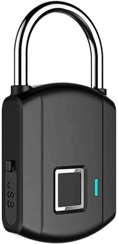 Fingerprint Padlock, Smart Security Lock, Suitable for House Door, Suitcase, Backpack, Gym, Bike, Office, USB Rechargeable, Waterproof, Black