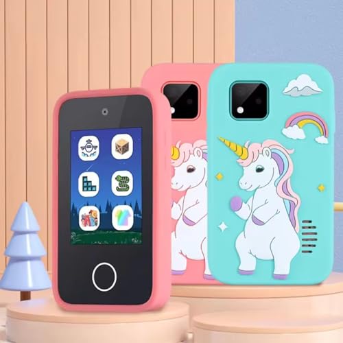 Image of Mini Kids Small Smartphone Toy with Games : Dual Cameram Kids, Touch Screen, Multiple Games Mode, Small Smart Phone for Fun and Learning Blue