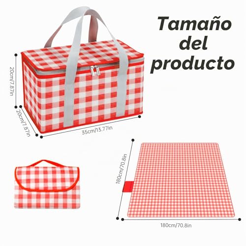 Cestas de picnic aisladas, bolsa de gran capacidad, manta portátil, impermeable, para actividades al aire libre en calor o frío, color — imagen 3