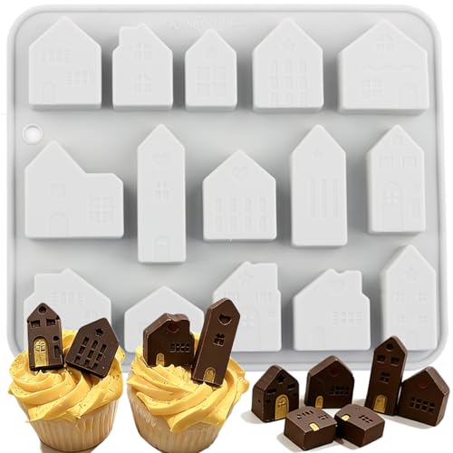AIBOYA 15 Cavity House Silicone Candy Molds For Chocolate Candy