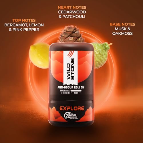 Image of Wild Stone Explore Anti-Odour Roll On For Men, 50ml | Up to 72-Hour Odour Control | Infused with cedarwood oil and Vitamin C | Skin Friendly & Itch Free Deodorant Roll On | Long-Lasting Freshness