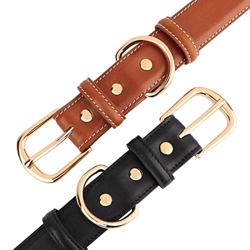 Pet Artist Durable Leather Dog Collar, Handmade Genuine Leather Collar For Small Medium Large Dogs,Heavy Duty Metal Buckle,Brown L #TOP4
