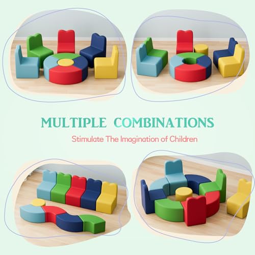 Image of UMOMO MX-01 10 PCS Kids Sofa Set, Daycares Chairs for Toddlers Activities, Colorful Modular Flexible Seating Set for Home Preschool Playroom
