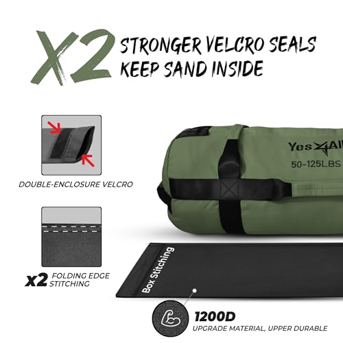 Yes4All Sandbags for Working Out, Adjustable Sand Bags for Weight Training with Handles, Multiple Colors & Sizes 5-200lbs3