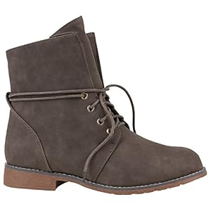 stiefelparadies Damen Schnürstiefeletten Leicht Gefüttert Stiefeletten Profilsohle Schuhe 149691 Khaki Bernice 37 Flandell