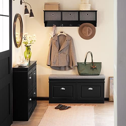 SoBuy FSR64-SCH, Hallway Shoe Bench Shoe Rack Shoe Cabinet with Flip-drawer and Seat Cushion, Black
