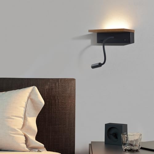 Lampa ścienna do sypialni, drewniana, czarna lampka nocna z funkcją ładowania, typ C, 3 W, LED lampa do czytania ścienna, nowoczesna 13 W lampa ścienna z przełącznikiem do wnętrz, łóżko, pokój