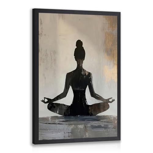 GELDSTEI Wood Framed Zen Wall Art, Modern Yoga Girl Canvas