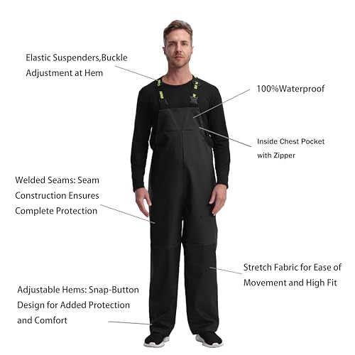 Men's PRO Workwear 3-Piece Waterproof Rain Jacket & Bib Pants Set - Heavy Duty PU Eco-Friendly 2-Tone Functional Design4