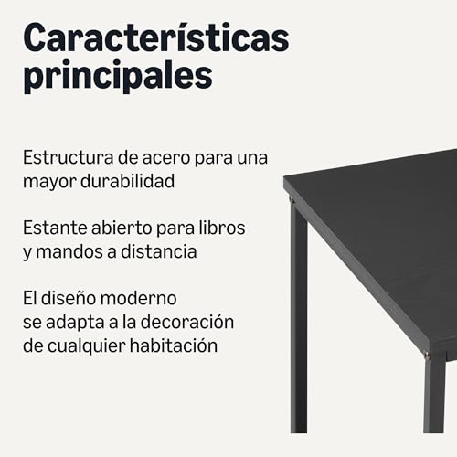 Miniatura 4 de Amazon Basics Mesa Auxiliar con Estante Inferior, Cuadrada, Mesita de Noche para Dormitorio, Mesa Auxiliar de Sala de Estar con Estructura de Acero, Fácil Montaje, 40cm x 40cm x 51cm, Negra