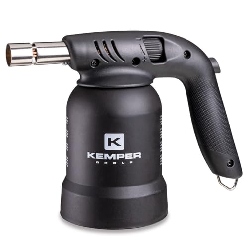 KEMPER - Lampe à souder à gaz Professionnelle Utilisation 360° Chalumeau gaz Allumage piezo Cartouches gaz Perçables BLACK EDITION KEMPER