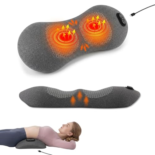 3 in 1 Upgraded Rechargeable Electric Lumbar Support Pillow with Heat & Massage Back Cushion Ergonomic Memory Foam Lower Back Massager for Fatigue Relief for Home Office Bed Sofa and Car Use