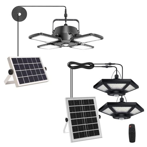 Aqonsie Solar Pendant Light Outdoor Indoor, 1000Lm 128Led Solar Shed Light, 4-Leaf 120° Adjustable Solar Motion Sensor Light With Remote & 4 Lighting Modes For Shed Gazebo Barn Garage Home #TOP16