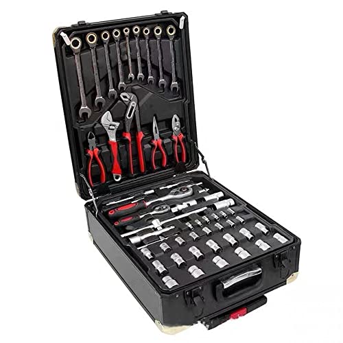FLZOSPER 799-Piece Black Sturdy Tool Set with Rolling Wheels Aluminum Trolley Case, General Household Tool Kit, Auto Repair Tool Set Toolbox and Wheels