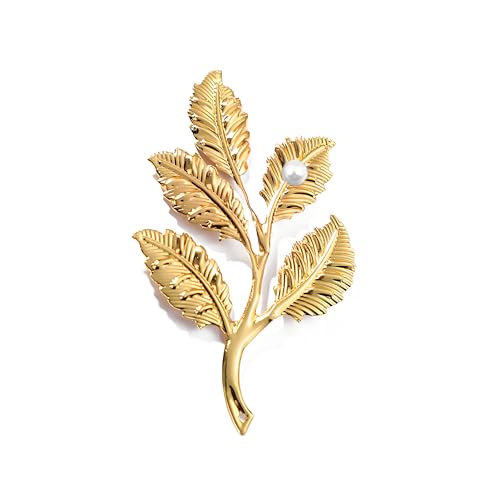 Image of coadipress Gentlemen Gold Silver Leaf Brooches Simple Elegant Retro Double Leaf Collar Pin Brooch Gold Silver Plant Leaves Brooches