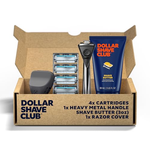 Dollar Shave Club | The VIP Shave Set | 4 Swift Rinse Refill Cartridges, 1 Heavy Metal Handle, 1 Shave Butter 3 ounce, 1 Razor Cover