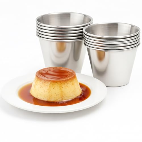 LOW&EE® Flaneras Individuales Acero Inoxidable Pequeñas - 12 Flanes - Postres - Repostería – Salsas - Molde flanera - Ø7 cm