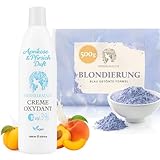 Blondierungspulver Set bis 7 Töne, Anti Gelb, Staubfrei, Vegan, Parabenfrei, Glutenfrei, Silikonfrei, 500g mit Creme Oxydant 3% 1L
