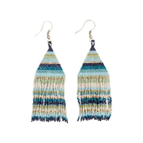 INK+ALLOY Women's Lexie Luxe 3.25-Inch Petite Beaded Fringe Seed Bead Boho Earrings Handmade Jewelry for the Modern Bohemian (Blue Stripes) Cover