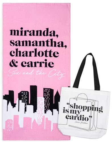 Jay Franco Beach Towel and Tote Bag Set - 16"x 14.5"Canvas Shoulder Handbag with 28"x 58"Super Soft Absorbent Bath Towel, Official Licensed Product, Sex & The City