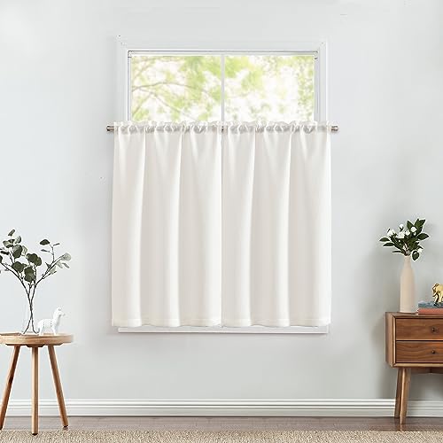 jinchan Kitchen Curtains 45 Inch Linen Textured Cafe Tier Curtains for Living Room Bathroom Farmhouse Half Window Set Light Filtering Rod Pocket Drape