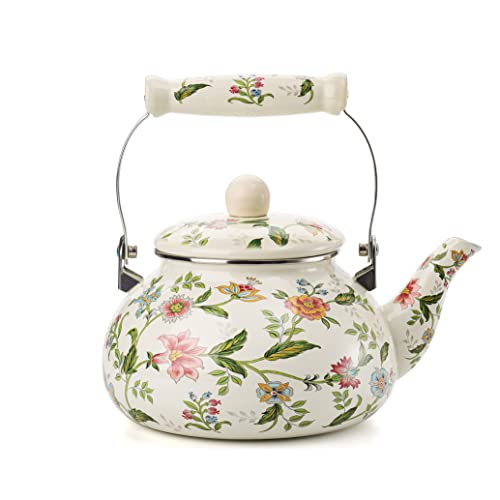 Bouilloire en émaillée Induction 2.4 L pichet en émail Théière vintage, Poignée céramique, cuisinière induction, gaz, poêle à bois