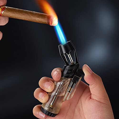 Butane Lighter Refillable Gas Lighter With Large Capacity Visible Fuel Tank Windproof Refillable And Adjustable Flame Size(Gas Not Included) Green #TOP4