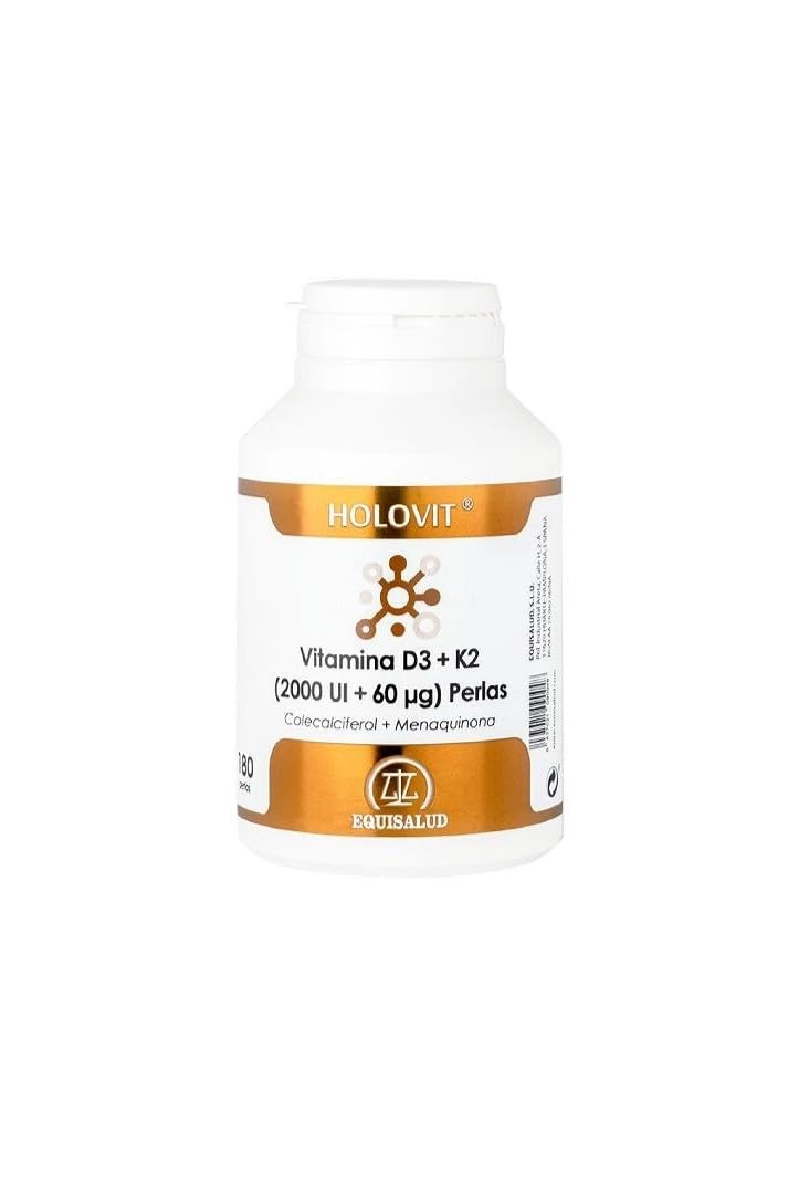 Holovit Vitamina D3 2000 UI + K2 60 µg – 180 Perlas | Con Vitamina D3 (Colecalciferol) y Vitamina K2 Natural (Menaquinona) | Contribuye al Mantenimiento de los Huesos y Sistema Inmunitario | Equisalud