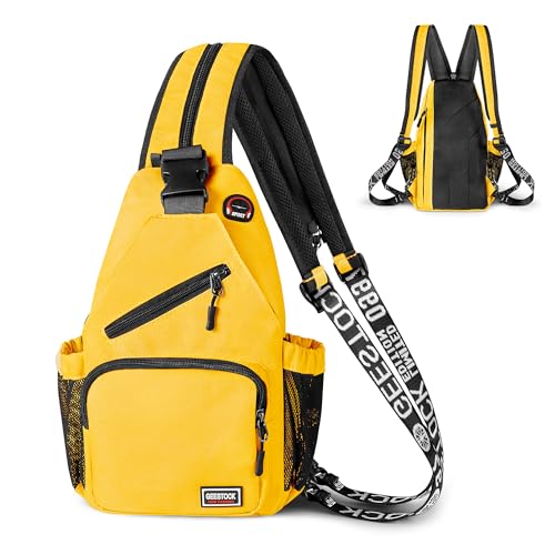 Image of Geestock Convertible Sling Bag for Women Men, Lightweight Crossbody Backpack Daypack Chest Bag Fit 10.9 inch Tablet for Travel, Sport, Hiking & Commute, Yellow, 8.27inx3.94inx13.39in