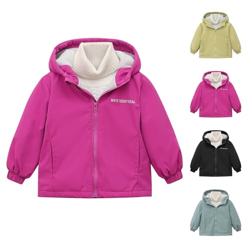 Kids Fleece Lined Waterproof Jacket Toddler Winter Warm Puffer Coat with Hood Boys Girls Full Zip Windproof Outerwear