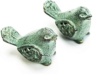 Sungmor Cast Iron Desktop Ornament - Graceful Hollow-carved Birds Sculpture Home Decoration - Decorative & Lovely Animal Figurine Indoor Outdoor Statues - 2PC PACK & Green Color