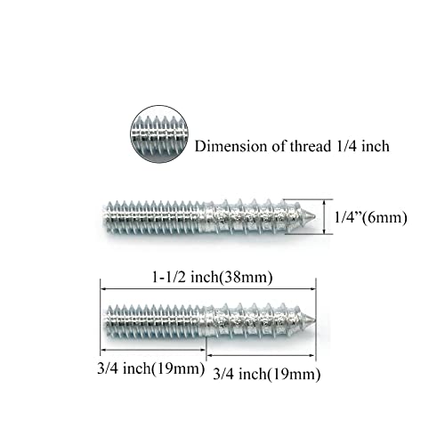 Image of 12 Pack 1 /4-20 x 1-1 /2 Inch Silver Hanger Bolts 1 /4-20 inch Double Headed Bolts 1 /4 Wood Dowel Screw Self-Tapping Screw Hanger Bolts for Furniture Screws Double Screw Threaded Rods Bolt 37mm length