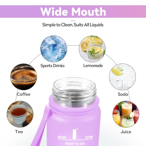 Trinkflasche 500ml, Auslaufsicher Wasserflasche mit Filte, Sport Trinkflaschen Kohlensäure Geeignet, Wasserflasche mit Zeitmarkierungen, Sportflasche für Picknick, Camping, Kinder, Fahrrad, Gym