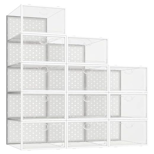 Pinkpum Shoe Storage Boxes, Shoe Organizer for Closet Clear, Shoe Boxes Clear Plastic Stackable, Folable Storage Bins with Lids, 12 Pack Sneaker Storage Box Shoe Rack Containers Bins Holders Cabinet