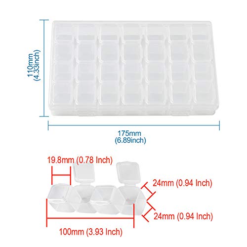 Image of FASHEWELRY 28 Grids Clear Plastic Jewelry Box Storage Containers with 3.93x0.94x0.94 Inch Removable Dividers
