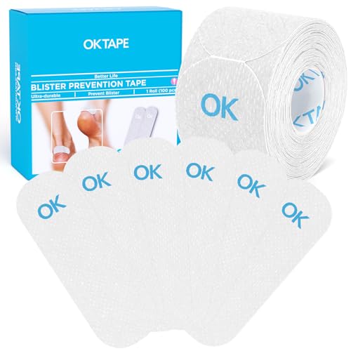 Image of OK TAPE Pre-Cut Blister Bandages for feet | Blister Prevention Tape for Feet, Fingers, Toes | 1.2in x 3.5in,White,100pcs