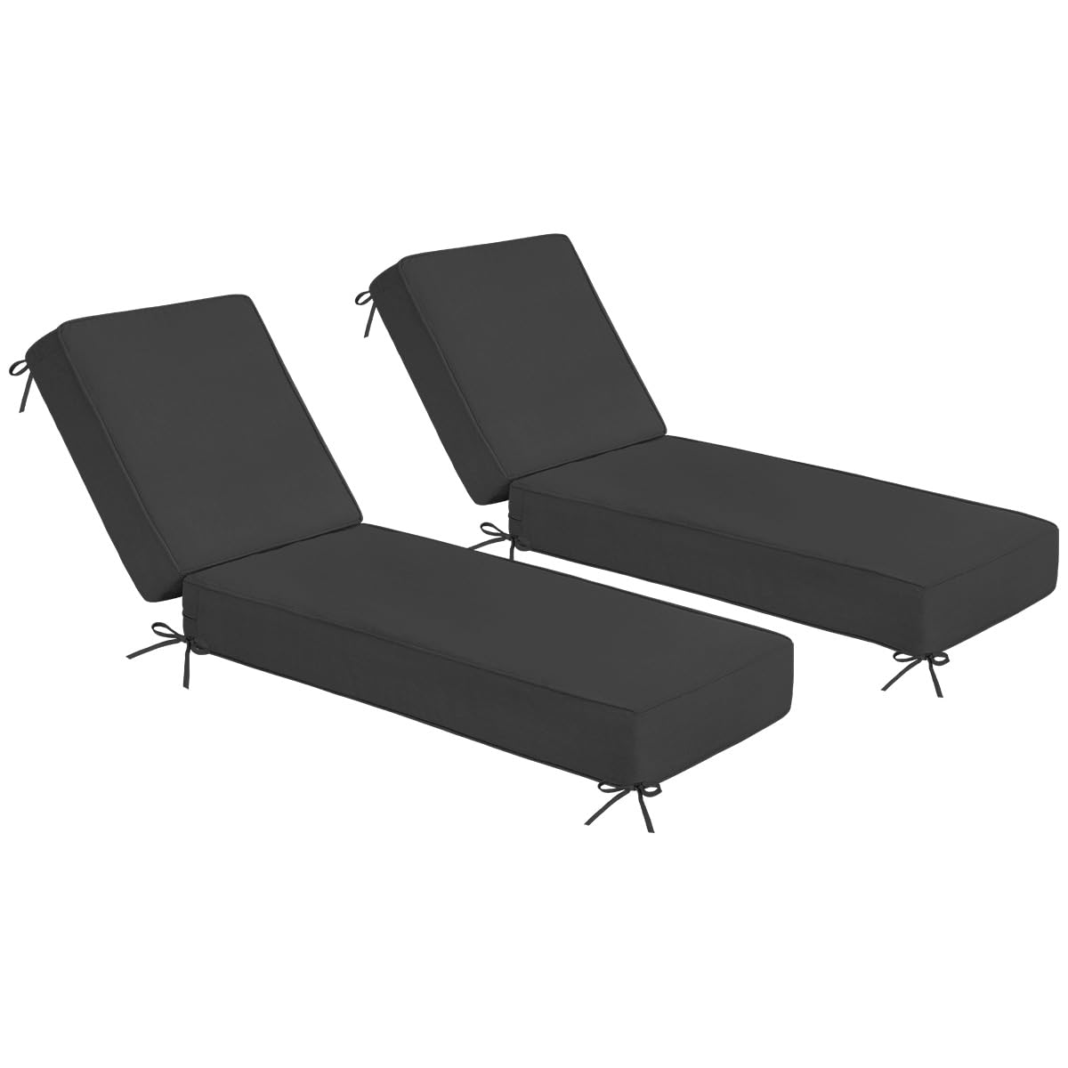 Sundale Outdoor Olefin Chaise Lounge Cushion Set of 2, Water-Resistant Patio Lounge Chair Cushion, Thick Lounger Pad with 4 Straps Dark Gray, 72 x 21
