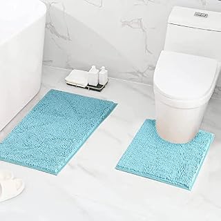 KUSARKO Chenille Bath Mat 2 Piece Bathroom Rugs Set, Ultra Soft Non Slip Bath Rug, Absorbent Chenille Bath Mat, Plush Bathroom Carpets Mats for Bathroom, Tub, Shower