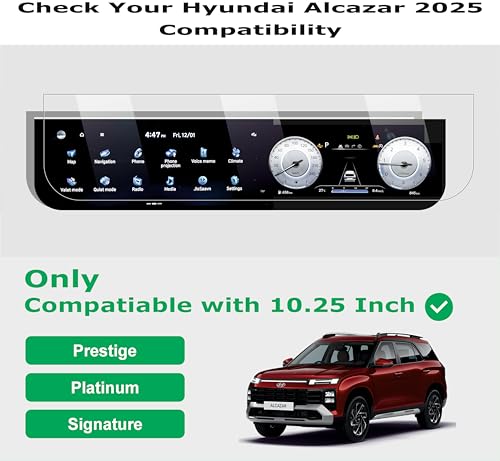 Image of OHAYO Screen Protector for New Hyundai Alcazar 2024 Facelift 10.25 Inch Dual Touchscreen Infotainment Display, Compatible with Prestige, Platinum & Signature Variants 2024-2026, 9H Hardness Military Strength Scratch Resistant HD Clear Full Coverage, Not Tempered Film