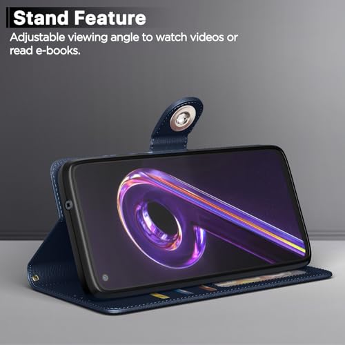Image of Pikkme Flip Cover Leather Finish | Inside TPU with Card Pockets | Wallet Stand and Shock Proof | Complete Protection Button Flip Case for Realme 9 Pro (Blue)