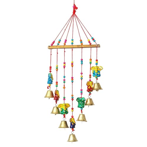 Image of Bindian Handcrafted Rajasthani Wind Chime with Bells, Multicolour, 72x23 cm, Traditional Wall Hanging for Home, Garden & Balcony (Ganesha-1)