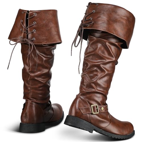 Yearntown Medieval Pirate Boots Men Renaissance Boots Viking Pirate Gothic Cosplay Costume Shoes Footwear for Men(Brown,9) by Yearntown - Used condition - US$47.02
