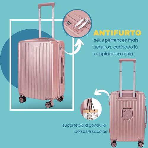 GMTA Mala de Viagem de Bordo 10Kg Rígida Padrão ANAC com 4 Rodas duplas 360° Cadeado Anti Furto Leve