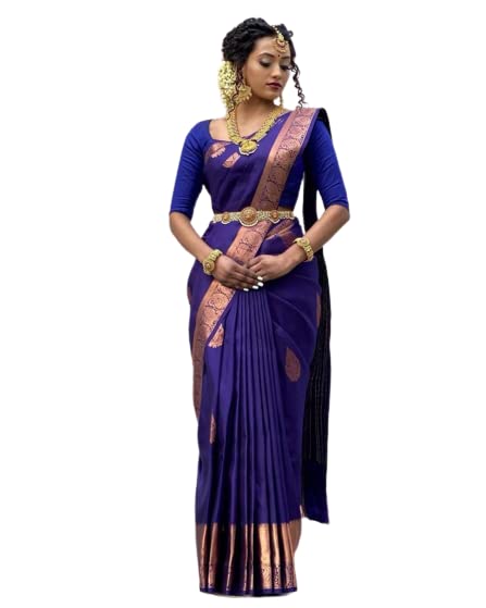 Sari Kanjivaram In Seta Banarasi Con Camicetta - Viola - Anjaneya Sarees - 5.3 Metri + 0.8 Metri