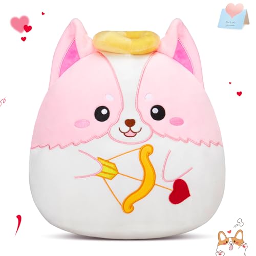 Houwsbaby 14' Cupid Dog Plush Pillow, Creative Valentine's Day Cute Dog Stuffed Animal Cushion with Bow and Heart Arrow, Super Soft Romantic Gift for...