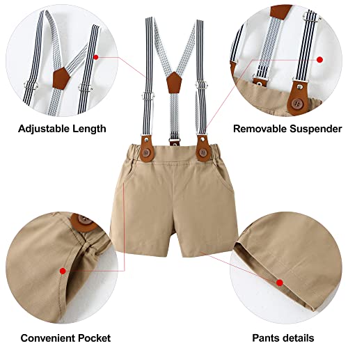 Disaur Baby Boy Clothes Suits,Infant Gentleman Outfits Short Sleeves Romper +Bowtie + Suspender Pants Wedding Set 0-18 Months(White,3-6Months) #TOP5