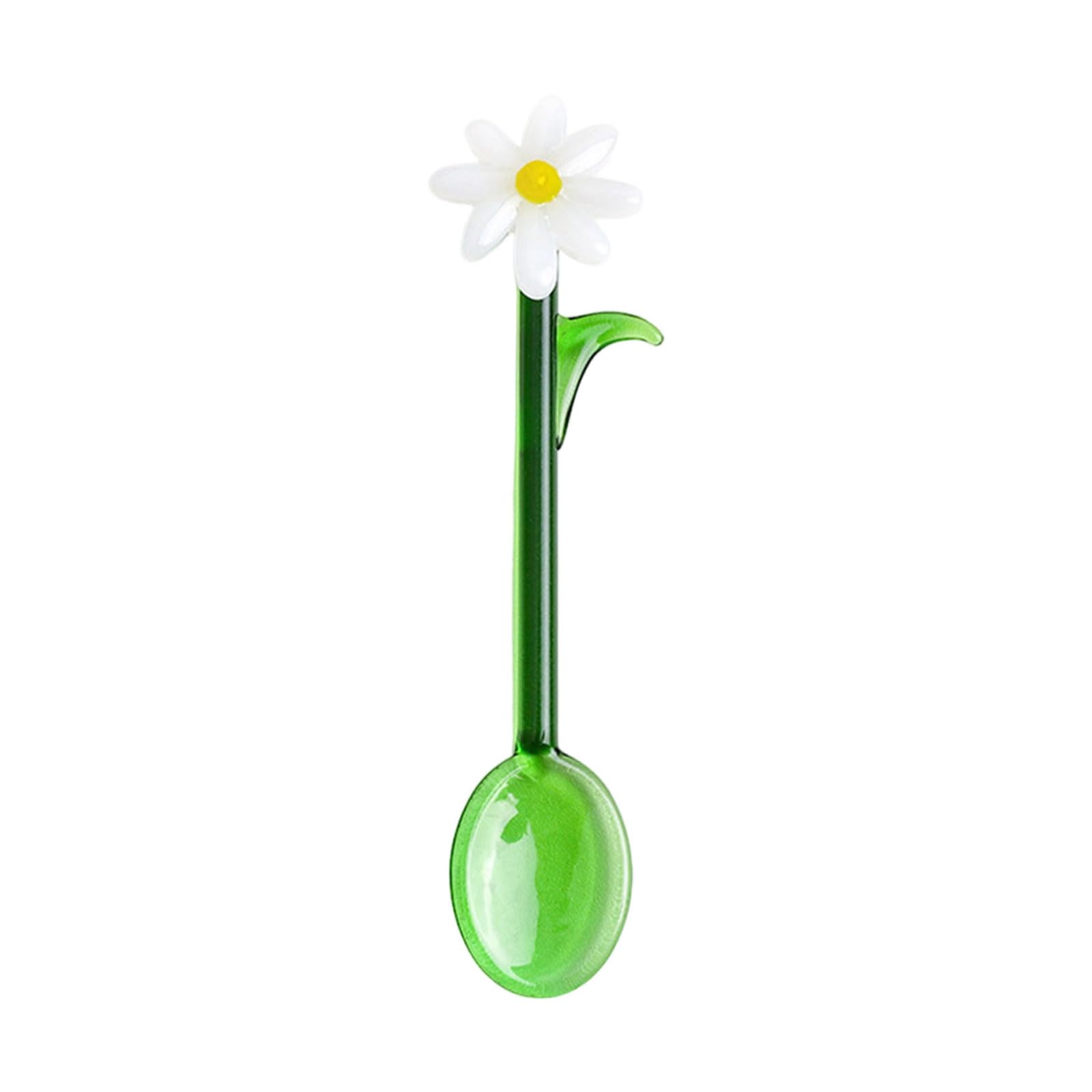 Tsophreniq Handle Glass Stirring Spoon with Colored Flower Head for Mixing Beverages Coffee Drink and Dessert Cocktail Stirrer Stirring Spoon