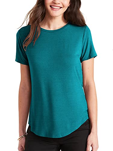 Hat and Beyond Womens Casual Curved Hem Sport Workout Moisture Wicking Lounge Tee Shirt (Medium, Teal Blue Heather)